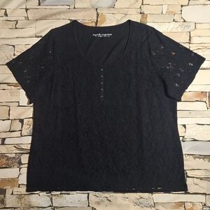 1X | Joy Is Contagious | Lace Front Short Sleeve T-Shirt